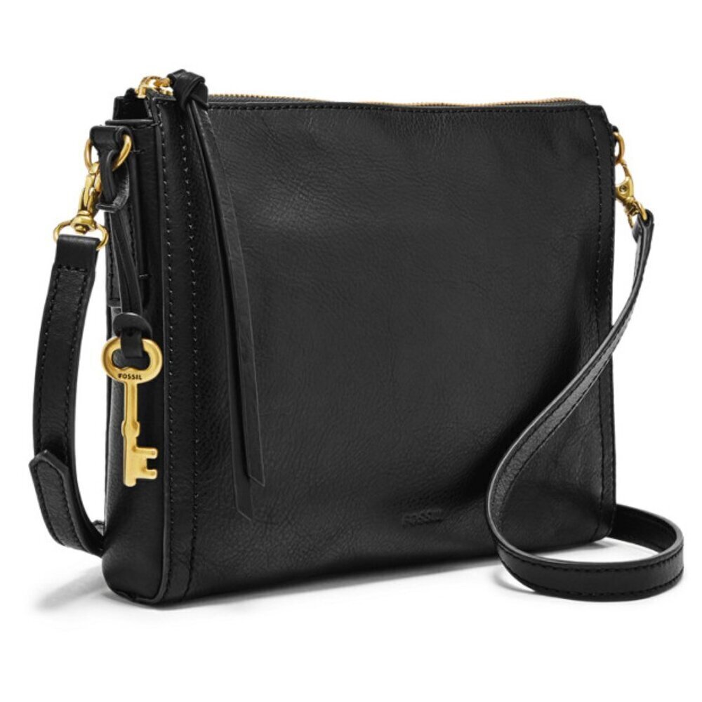 Fossil Emma Black Leather Crossbody Bag with Gold Hardware